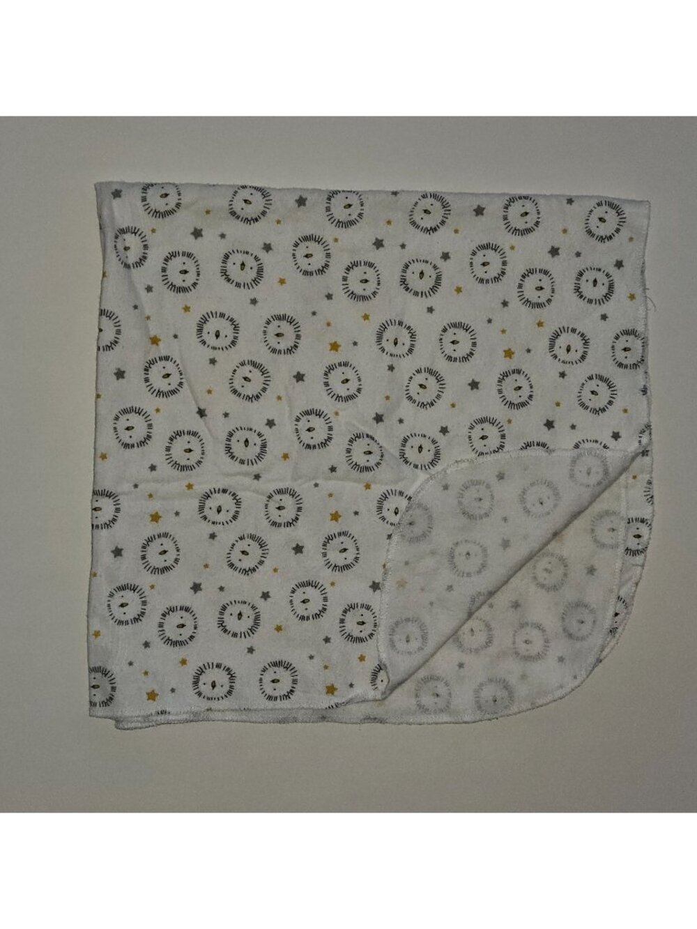 Just Born Lion Head Stars White Gray Yellow Receiving Blanket Cotton NEVER USED